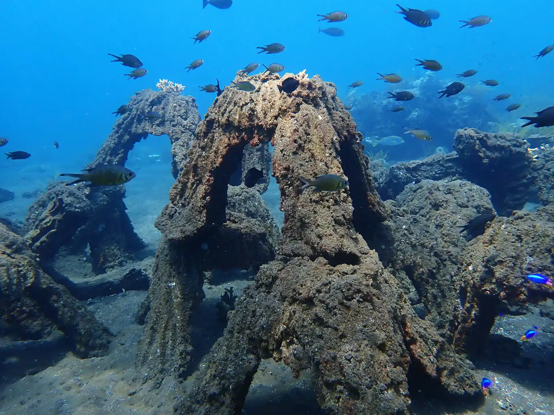 Tripod artificial reef structures deployed in Kubu, Bali