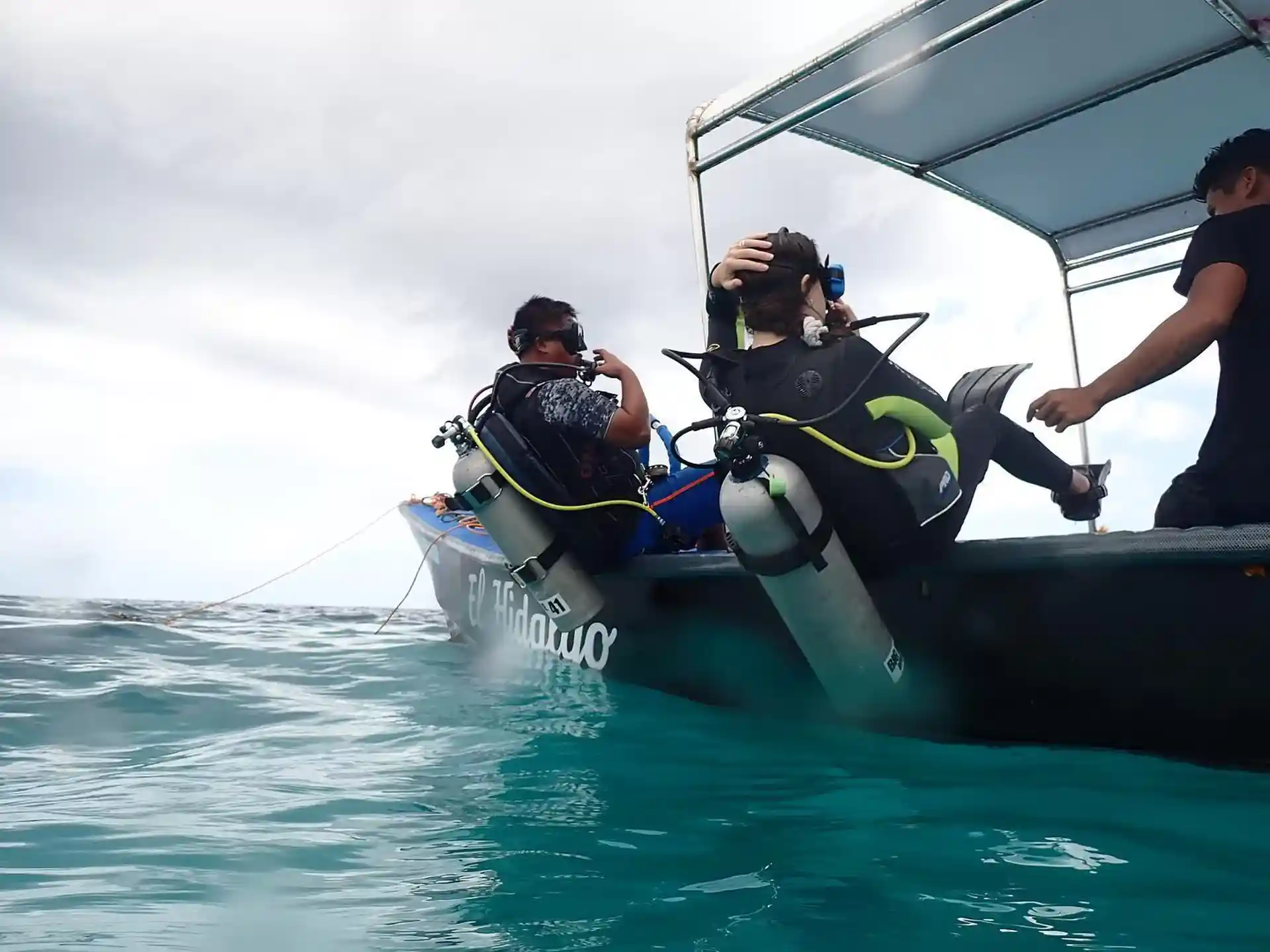 Back roll Scuba diving entry from the speed boat, well done!