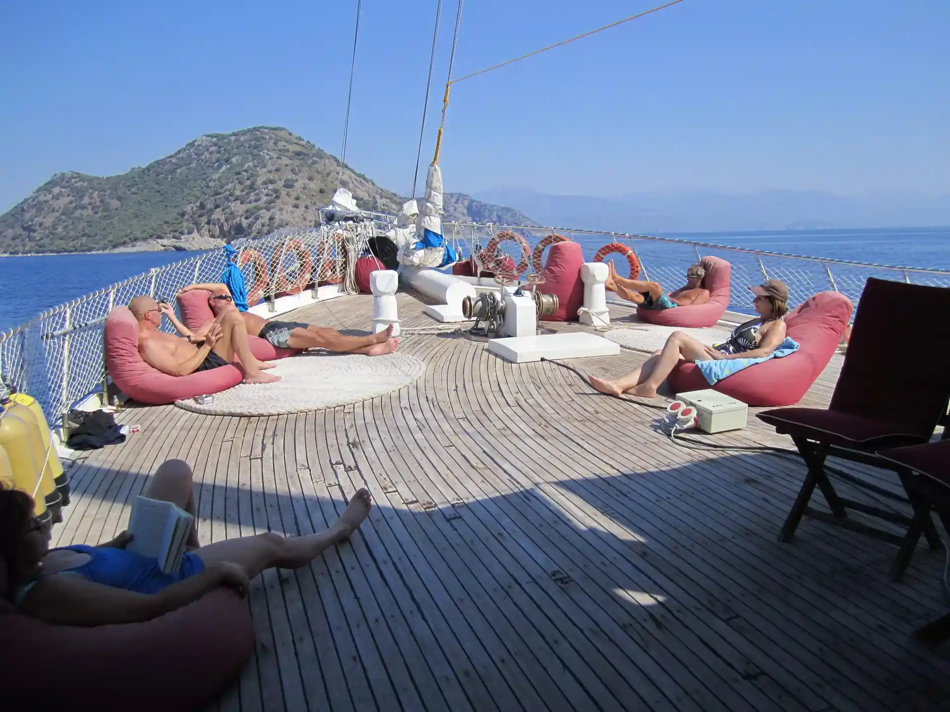 Down time at the front of the boat.