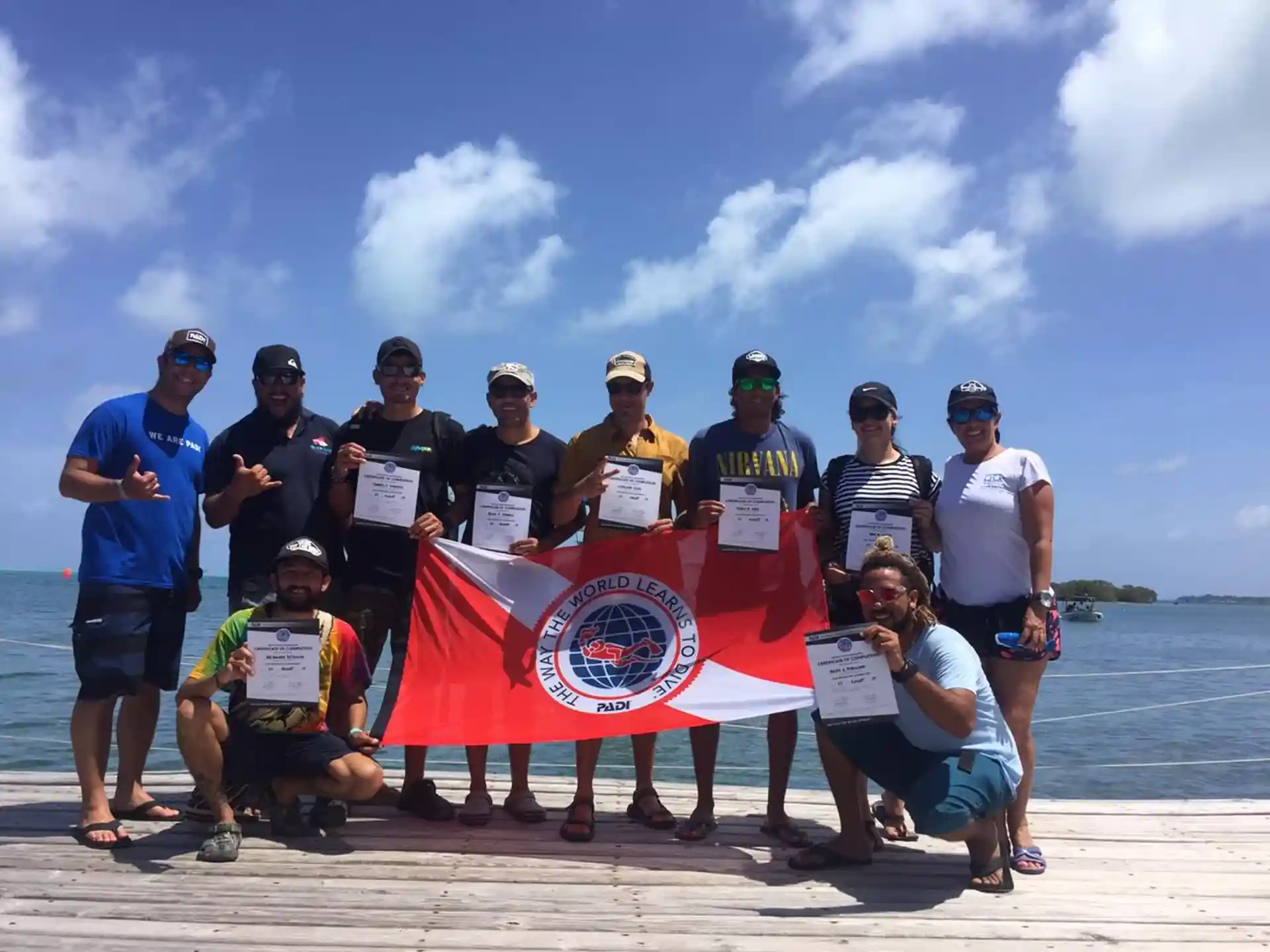 instructor candidates at san Andres profesional scuba courses.