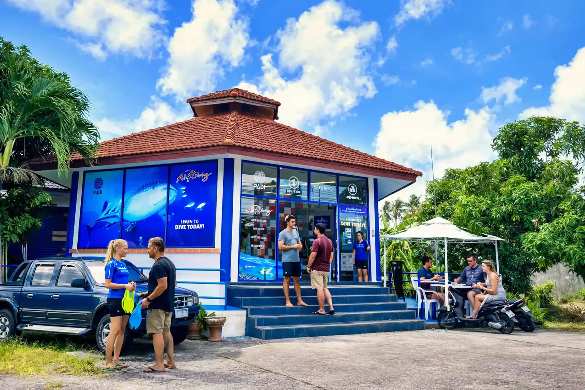 Our dive center welcoming divers daily, friendly vibes, expert staff and tropical island energy.