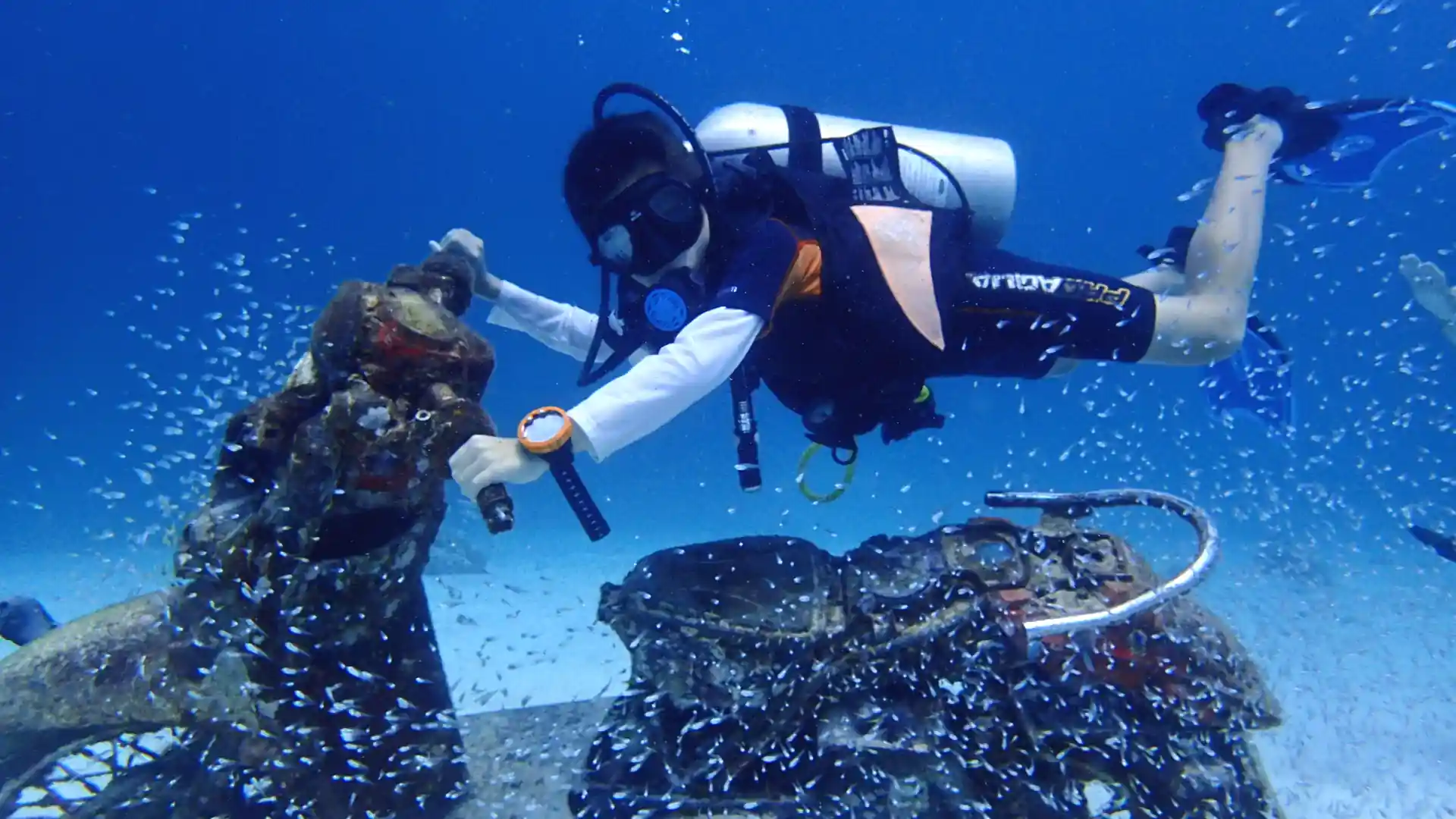 ¡Súbete para un paseo en bicicleta bajo el agua!