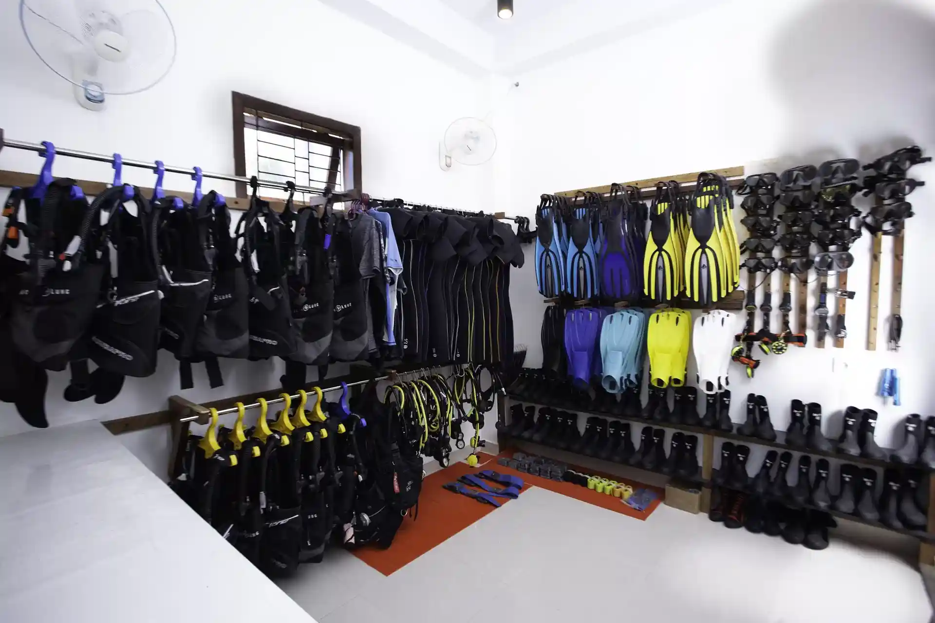 Diving equipment room.