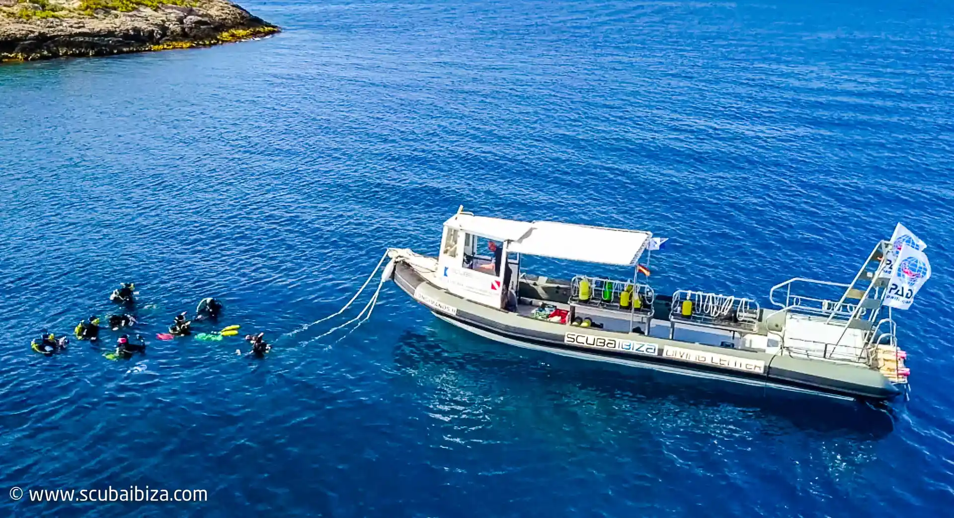 Aerial view of the boat in the snorkeling area