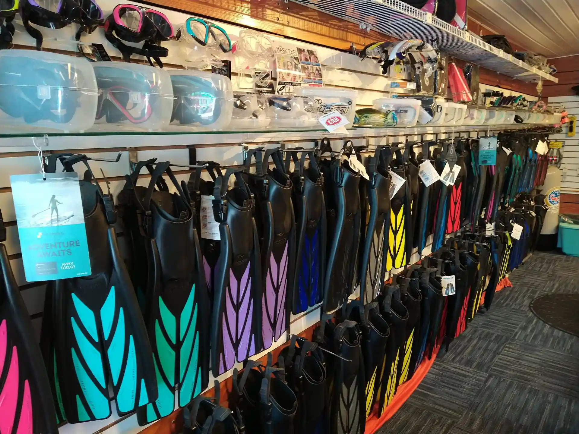 Many different Masks, Snorkels and Fins to choose from.