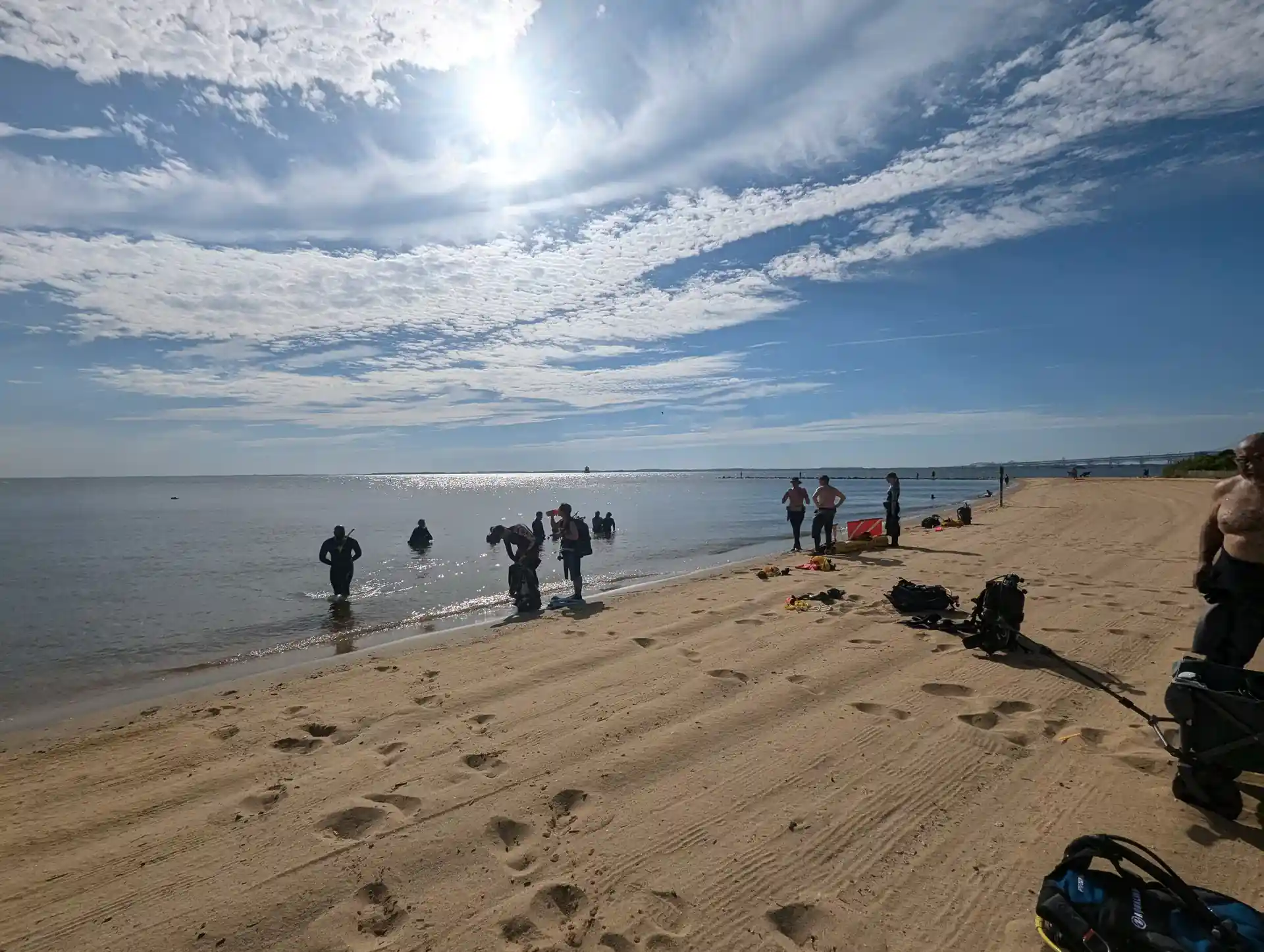 Then we'll enter the water in buddy teams to look for debris, with surface support to supervise.