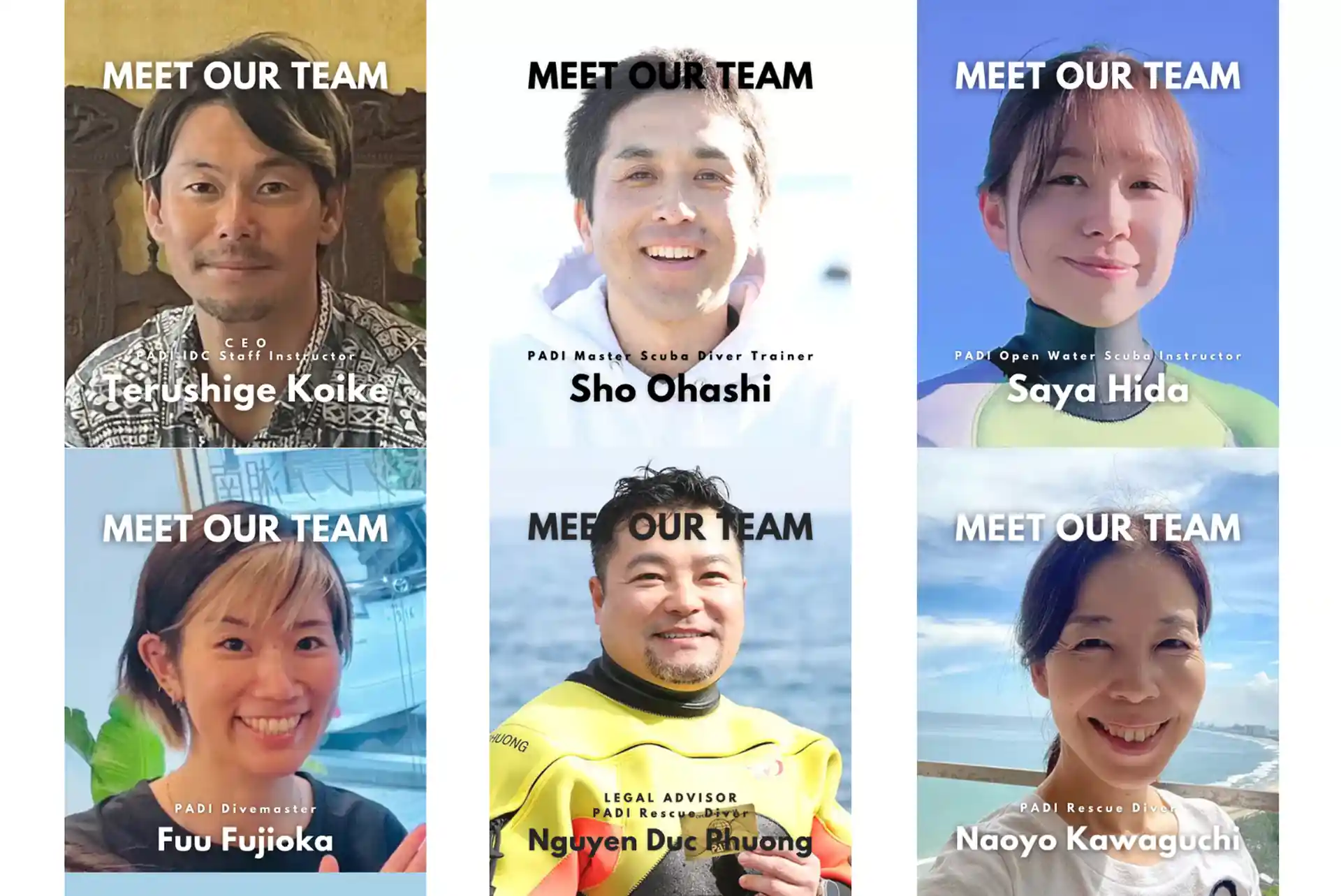 Meet the Hokule’a Shonan team – PADI pros offering safe, small-group diving near Tokyo.