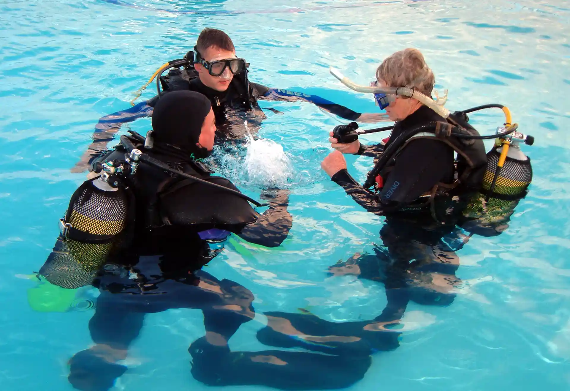 Scuba diver practice pool session