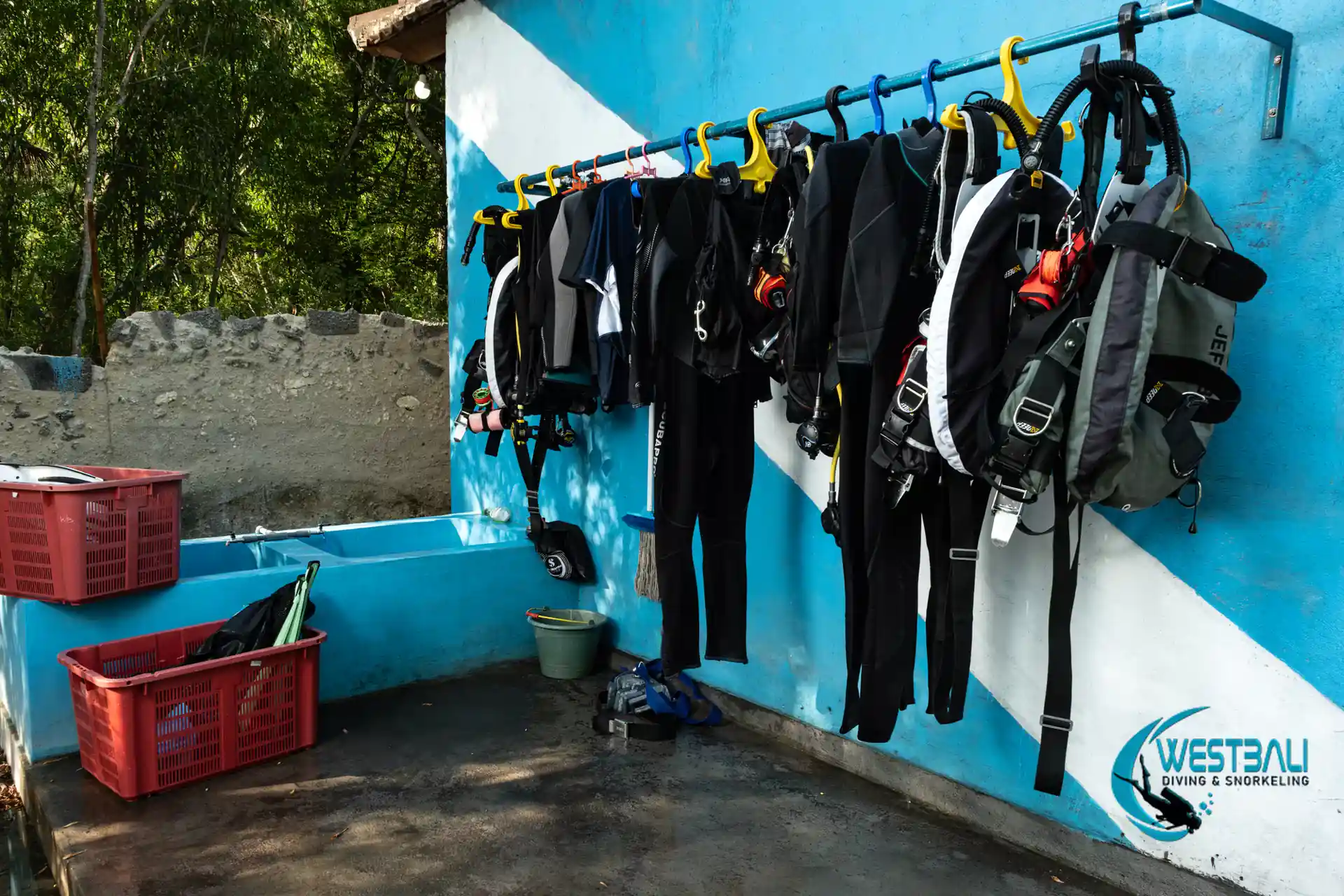 Equipment washing and drying area.