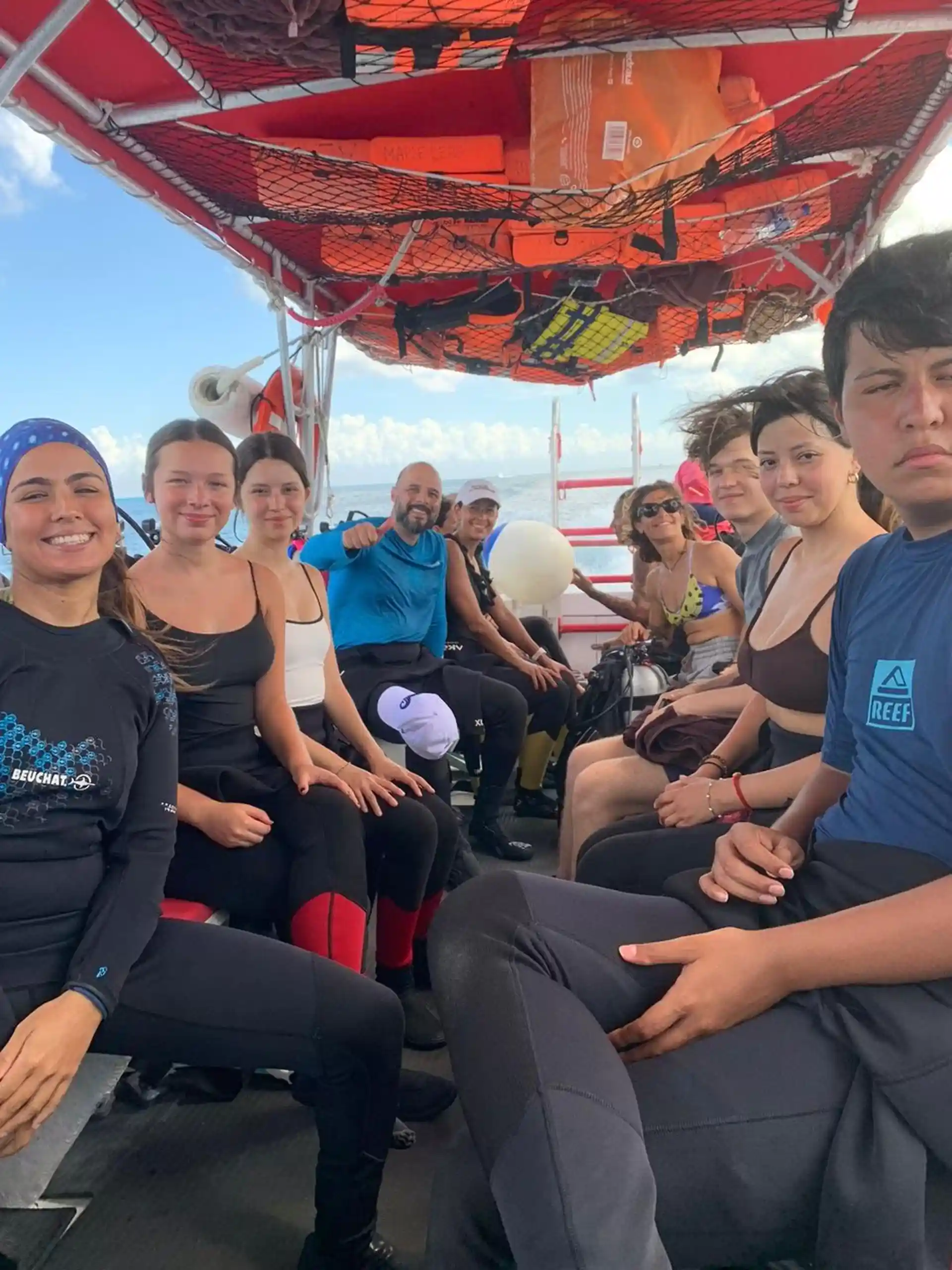 Our scuba divers all enjoying a day diving in Cozumel.