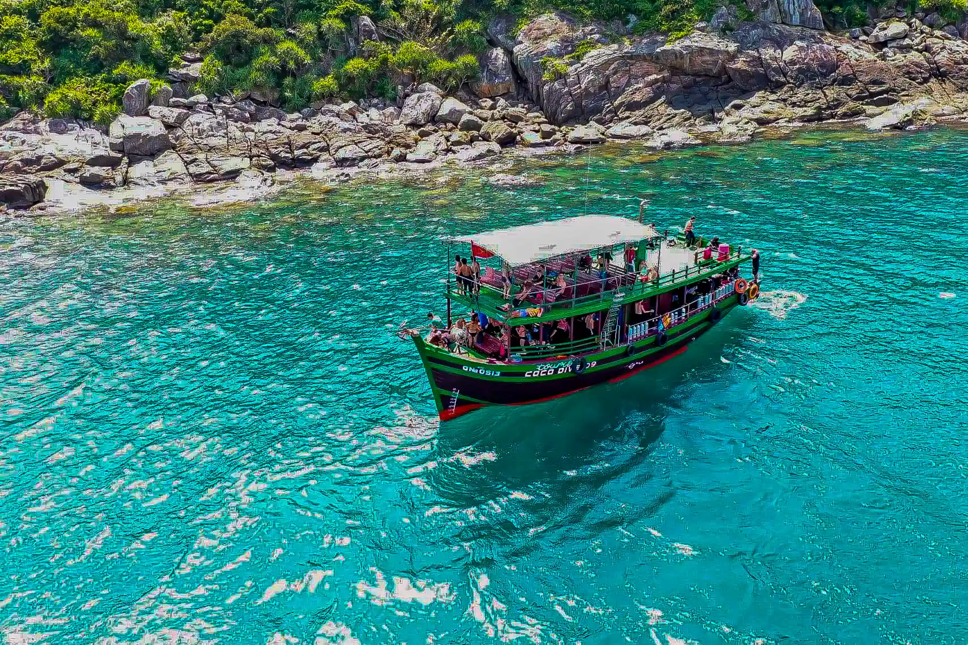 Our big diving wooden boat , comfortable and safe .
 Here you start your open water experience .