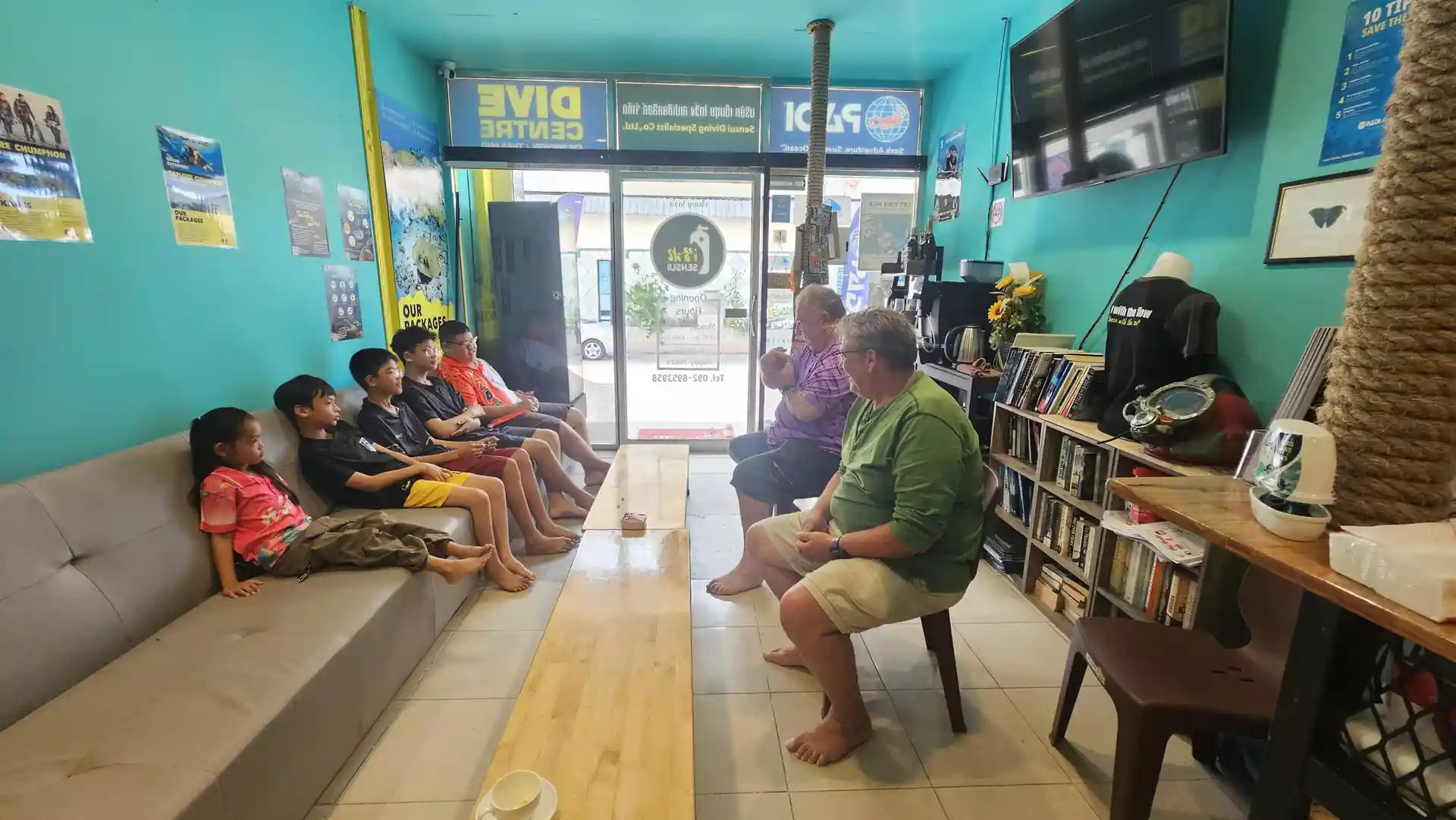 Dive briefing at the shop before a day in Mu Ko Chumphon National Park.