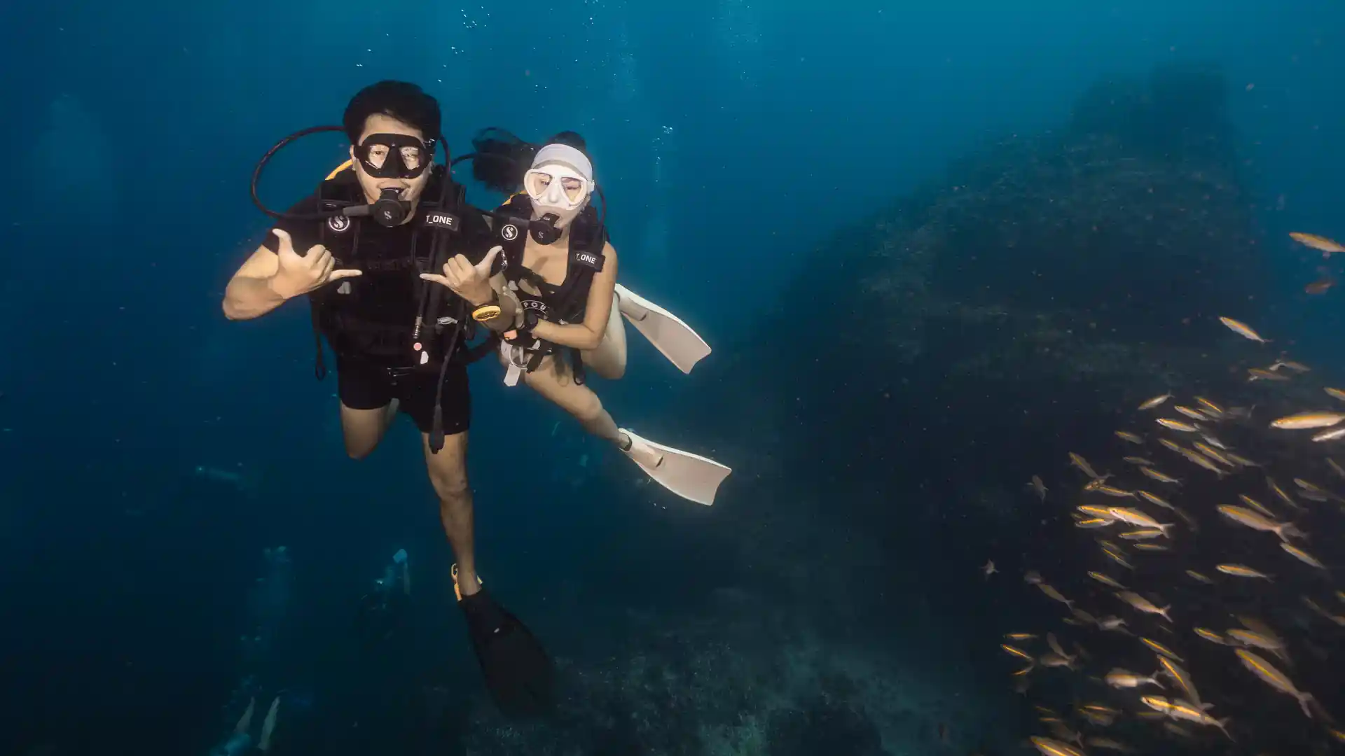 Enjoying the freedom of diving together while exploring Koh Tao’s underwater world.
